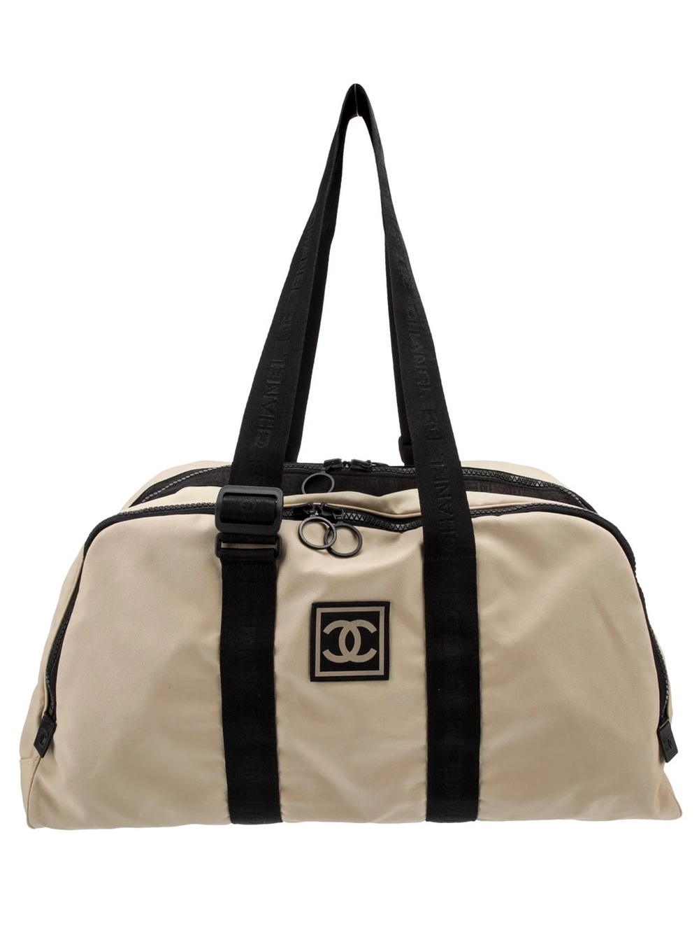 Duffle Beige Gym Travel Duffle Bag with Black Straps